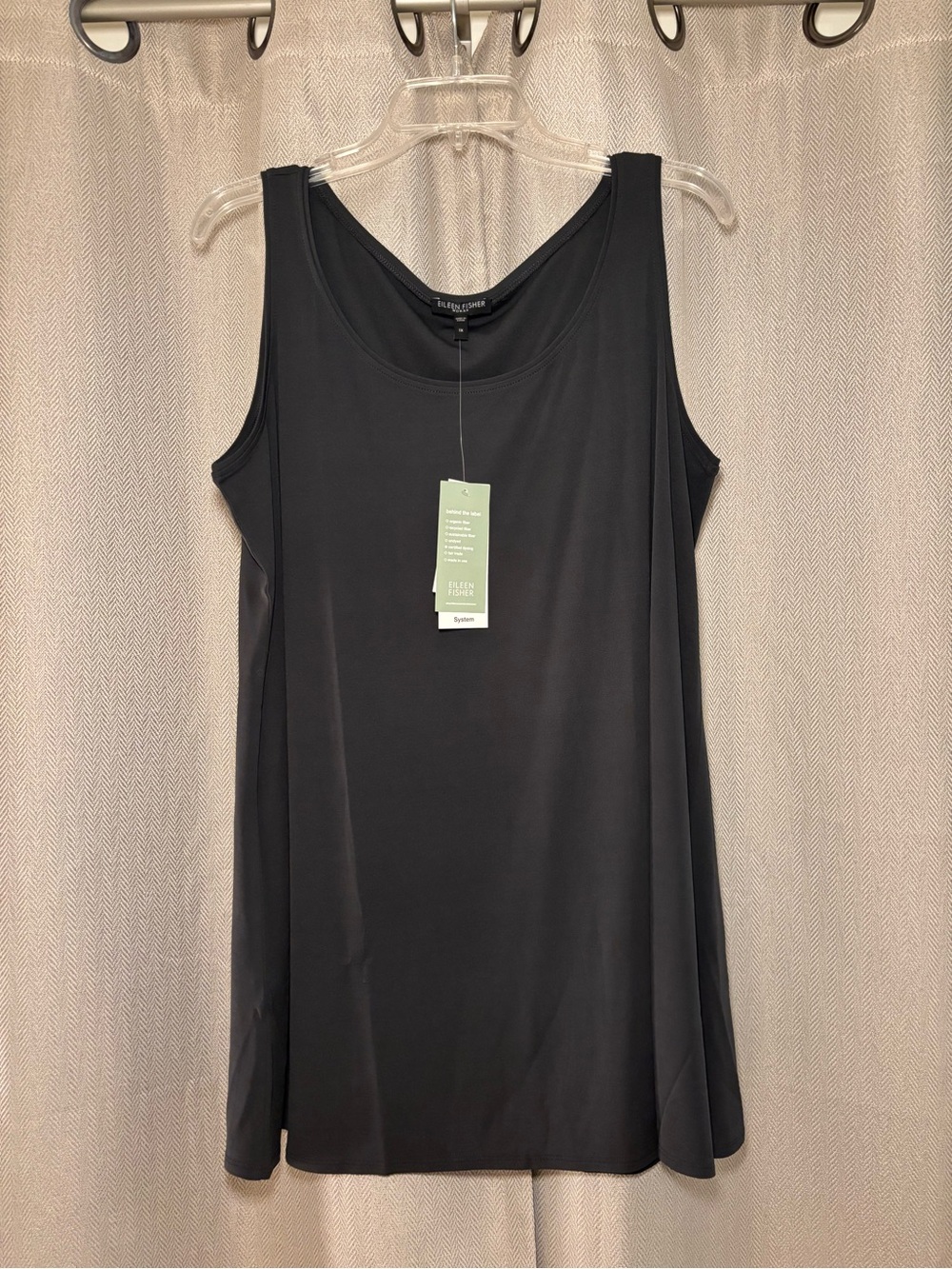 NWT Eileen Fisher 100% Silk Black Scoop Neck Long Tunic Tank Top